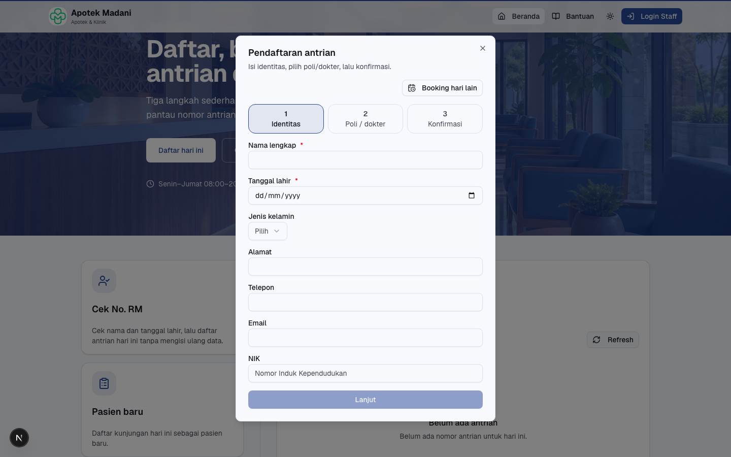 Pasien baru — daftar hari ini