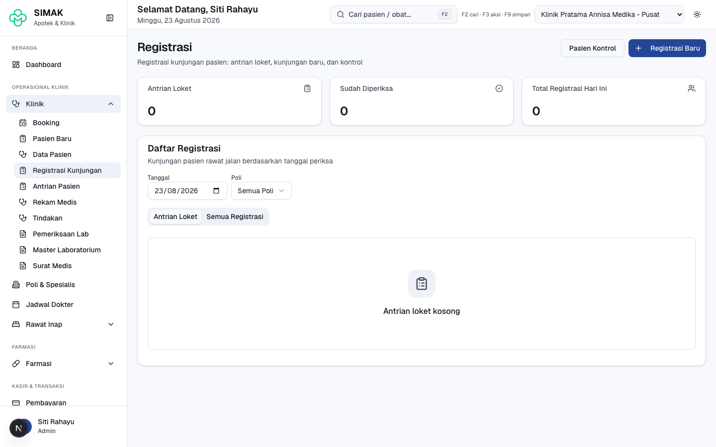 Registrasi kunjungan hari ini